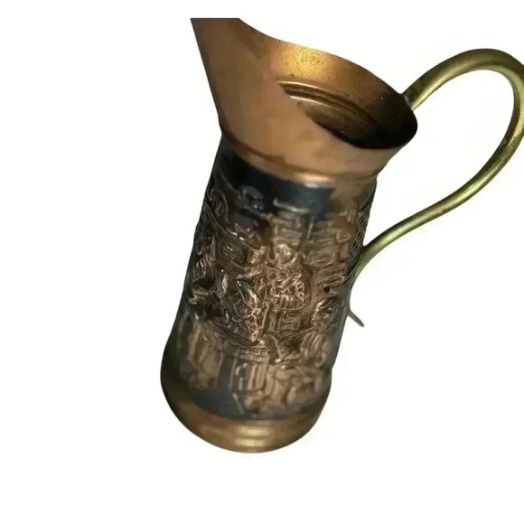 Vintage Embossed BRASS Copper Decorative Pitcher - Picture 11 of 15